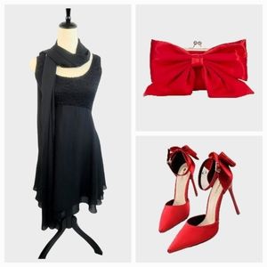 Vintage 90’s Black Lace Bodice Sleeveless Tiered Dress w/Wrap Sz 14